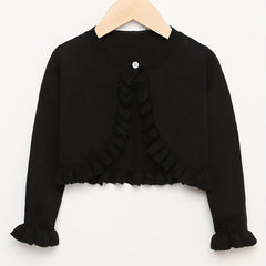 Girls' Knit Cardigan Single Button Flounce Cuff Long Sleeve Thin Cardigan