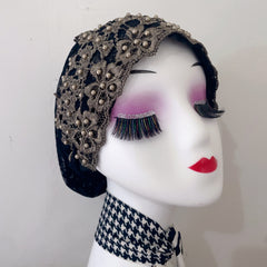 Vintage Flower Beaded Turban Cap Embroidery Head Scarf Chemo Cap