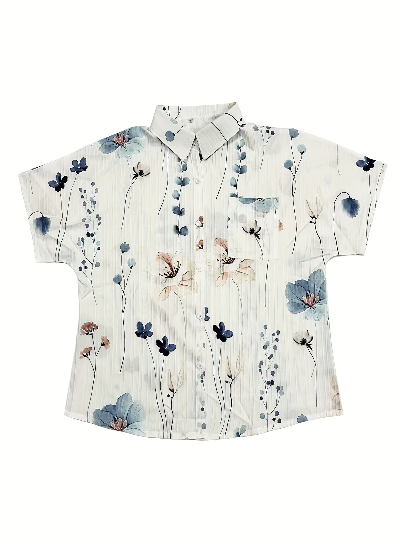 Floral Print Button Up Short Sleeve Blouse