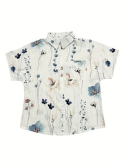 Floral Print Button Up Short Sleeve Blouse