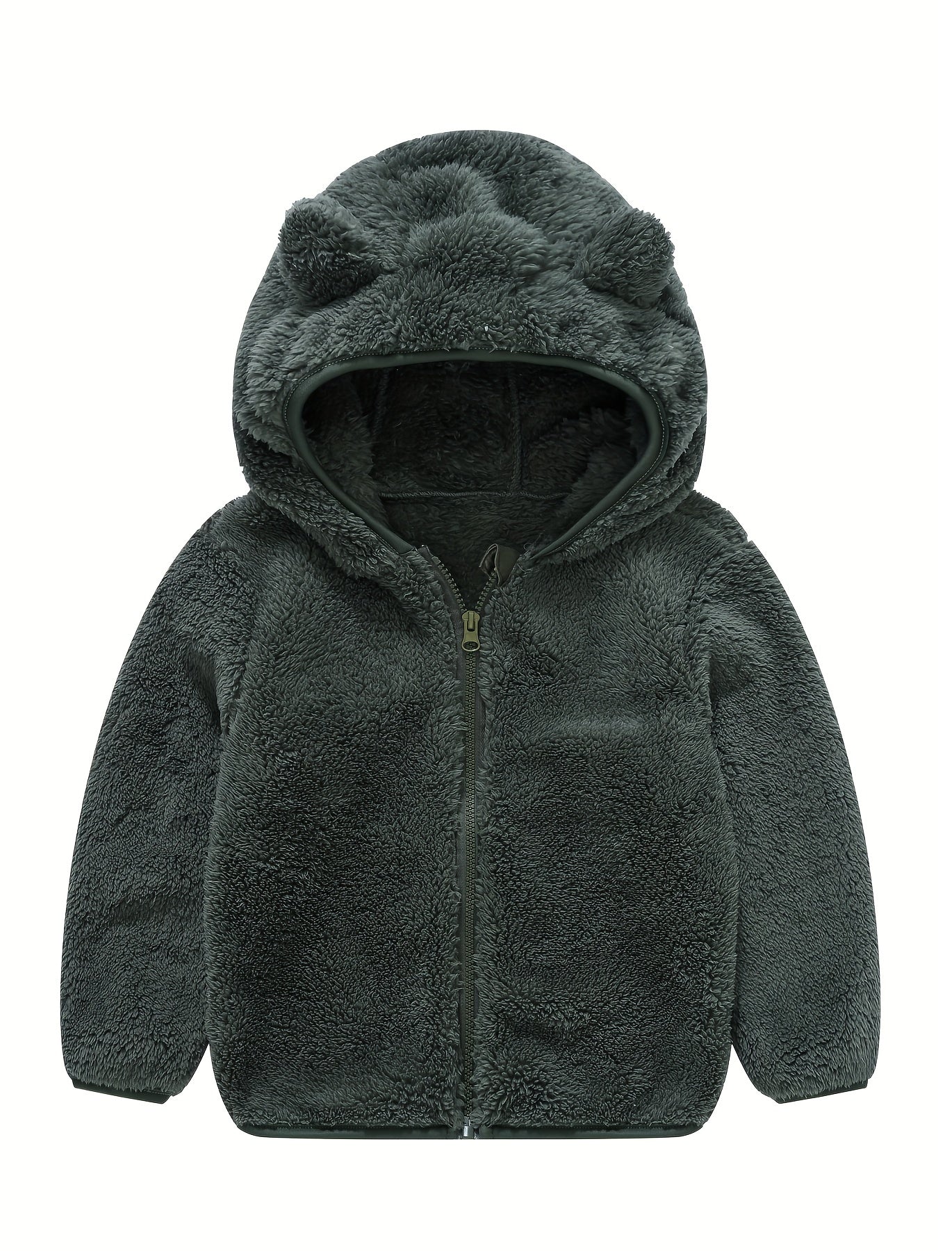 Baby Boys Hooded Plush Coat With Ears Zip Up Jacket