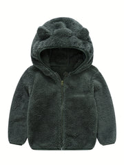 Baby Boys Hooded Plush Coat With Ears Zip Up Jacket
