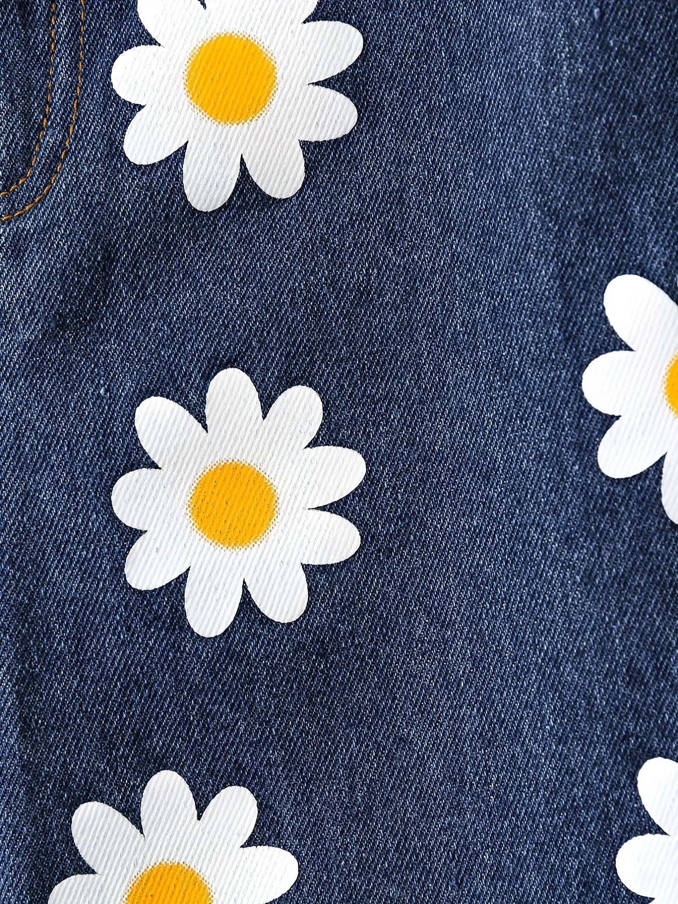 Girls' Daisy Flower Graphic Jeans High Waist Wide Leg Pants