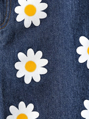 Girls' Daisy Flower Graphic Jeans High Waist Wide Leg Pants