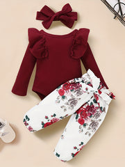 2pcs Baby Girl Ruffle Romper Floral Pants Set Newborn Outfit