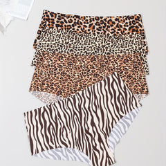 4pcs Leopard Print Panties Seamless Stretchy Women's Lingerie