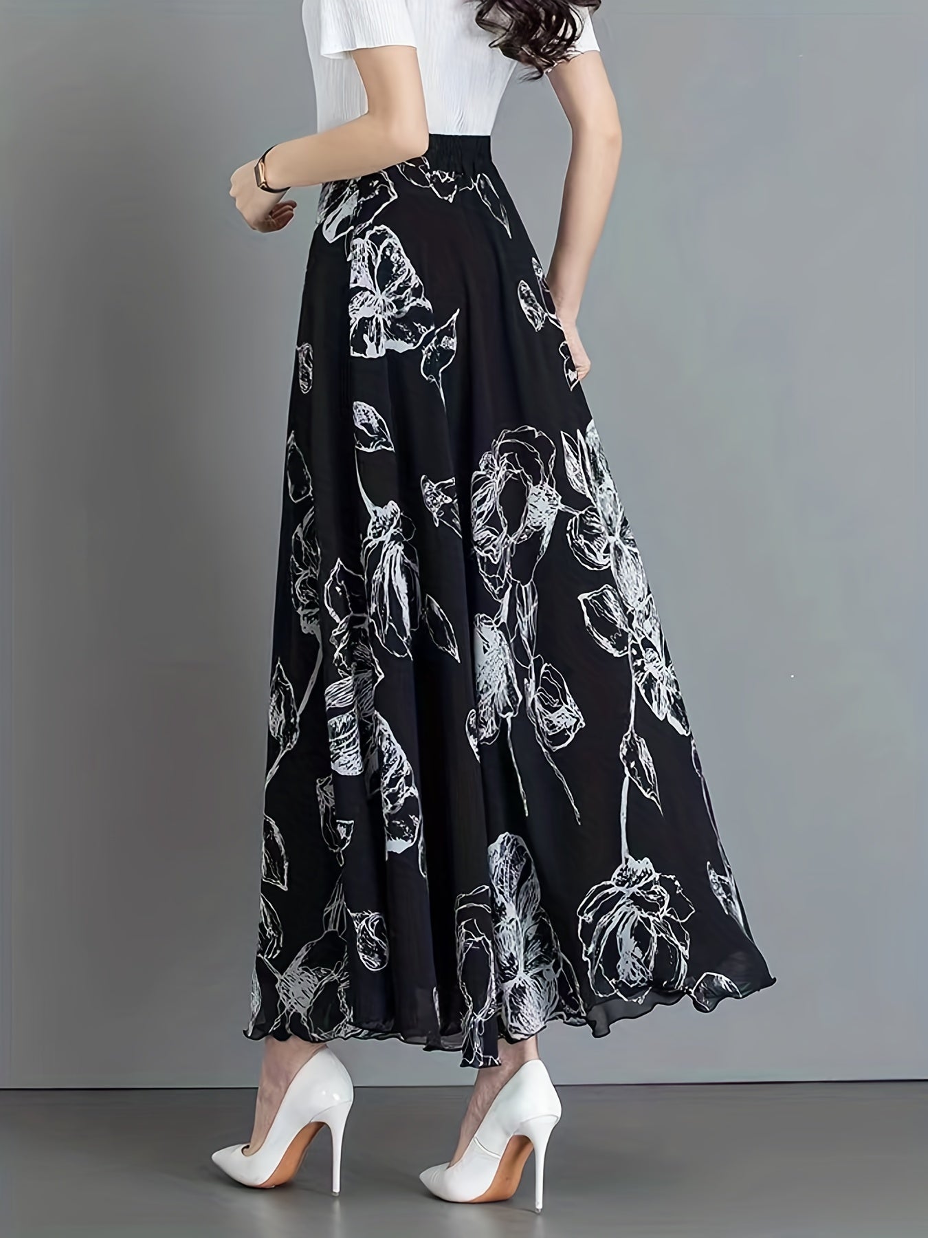 Floral High Waist Swing Skirt for Women