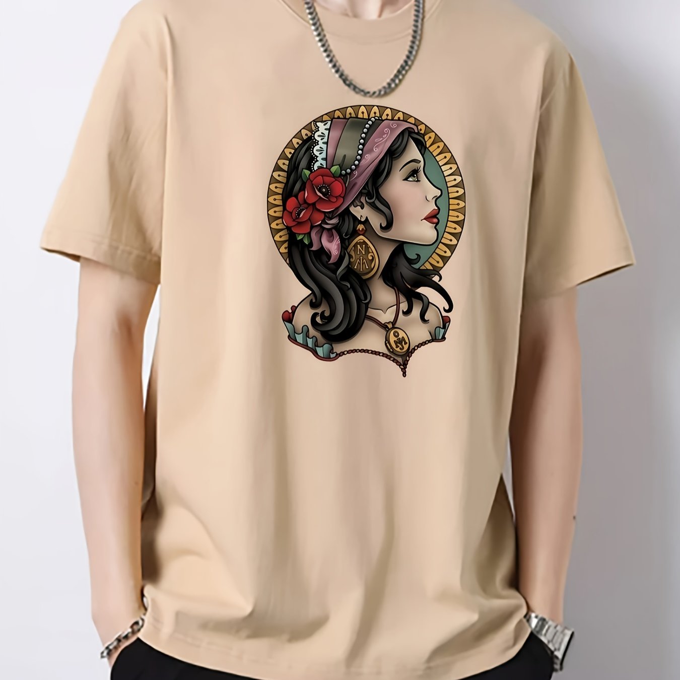 Illustration Pattern Print Men's Graphic Cotton Crew Neck Active T shirt