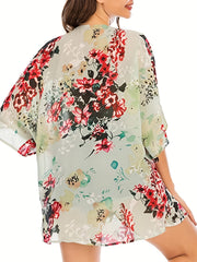 Floral Print Cover Up Shirt V Neck Loose Fit Semi Sheer Cover Up Shirt