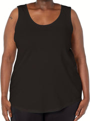 Casual Tank Top Solid Round Neck Medium Stretch