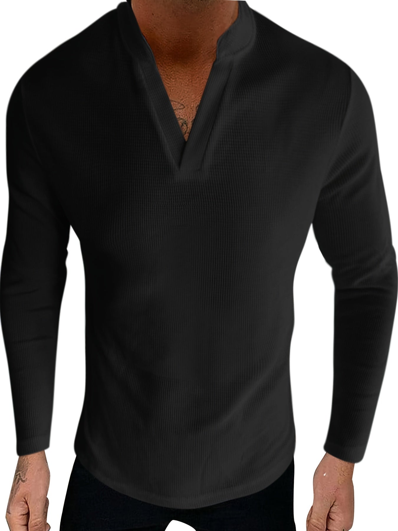 Men's Long Sleeve Casual V Neck T-Shirt for Outdoor Sports