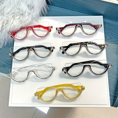 Y2K Clear Lens Rhinestone Glasses Semi Rimless Style