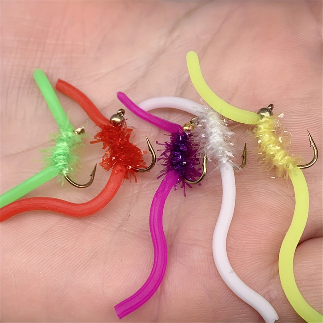 10pcs Squirmy Wormy Fly Trout Fishing Lures with Brass Bead