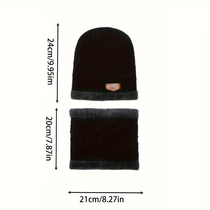 2pcs Men's Woolen Knit Hat & Neck Warmer Set