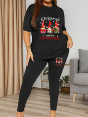 Women's Plus Size Gnomes & Snowflake Graphic Top & Leggings Set