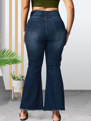 Women's Plus High Rise Fringe Trim Flared Leg Jeans