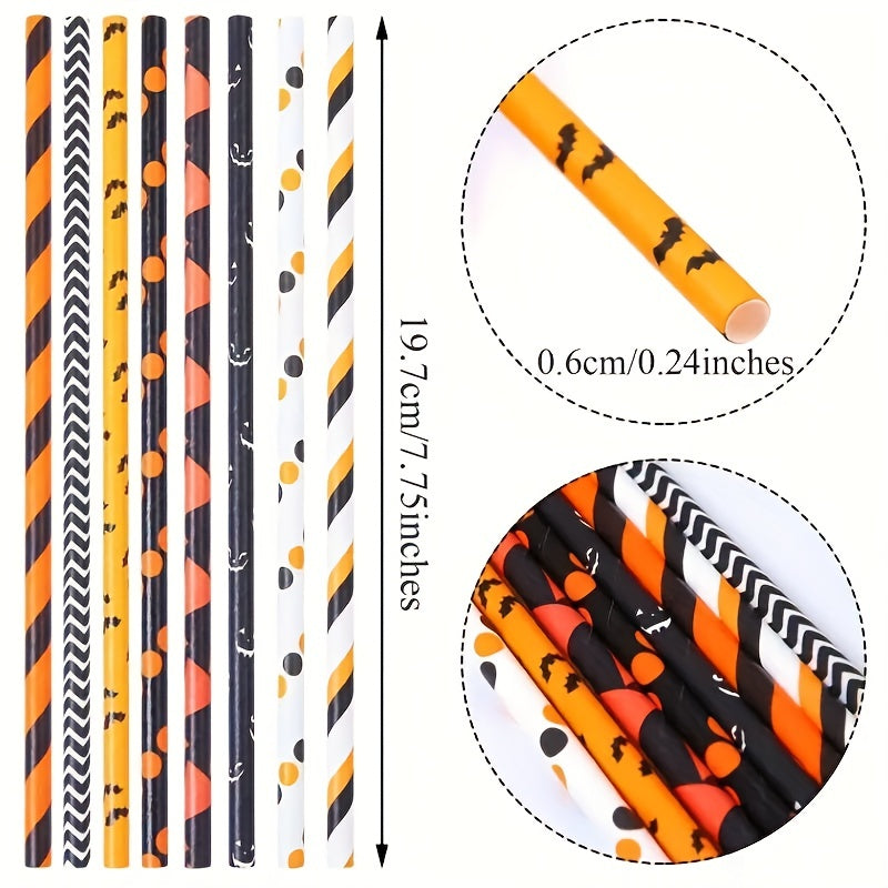 50 Multicolor Halloween Paper Straws, Biodegradable for Drinks