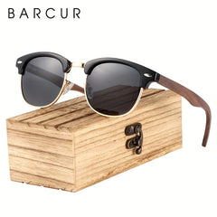Polarized Oval Sunglasses Wooden Temple Glasses UV400