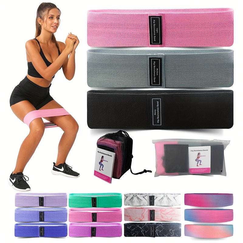 3pcs Resistance Bands Set for Legs and Butt Fabric Exercise Tension Loop Bands
