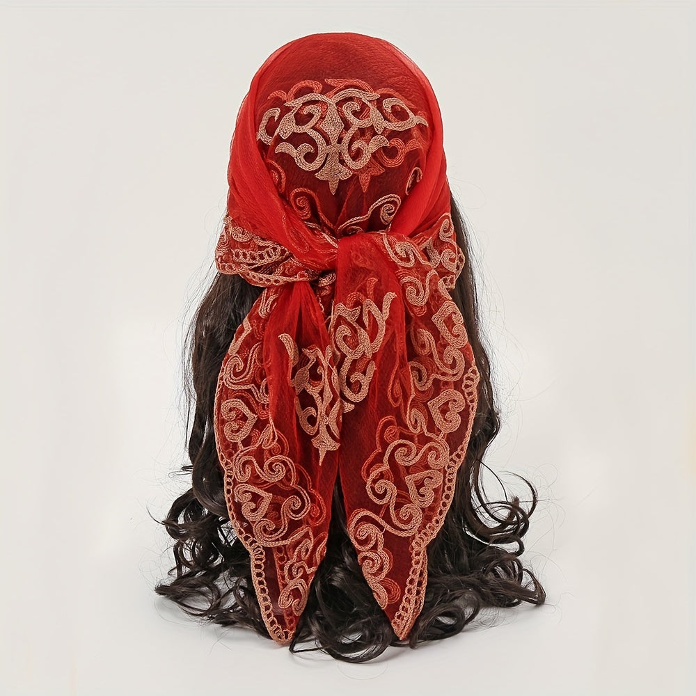 Boho Square Scarf Lace Embroidery Bandana Women Neckerchief Decorative Shawl