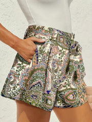 Floral Print Tie Front High Waist Shorts