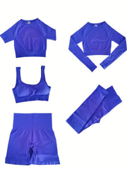 5Pcs Seamless Yoga Suit Slimming Top & High Waist Short & Pant Set