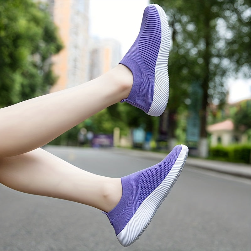 Women's Purple Slip on Walking Shoes Breathable Flat Shoes