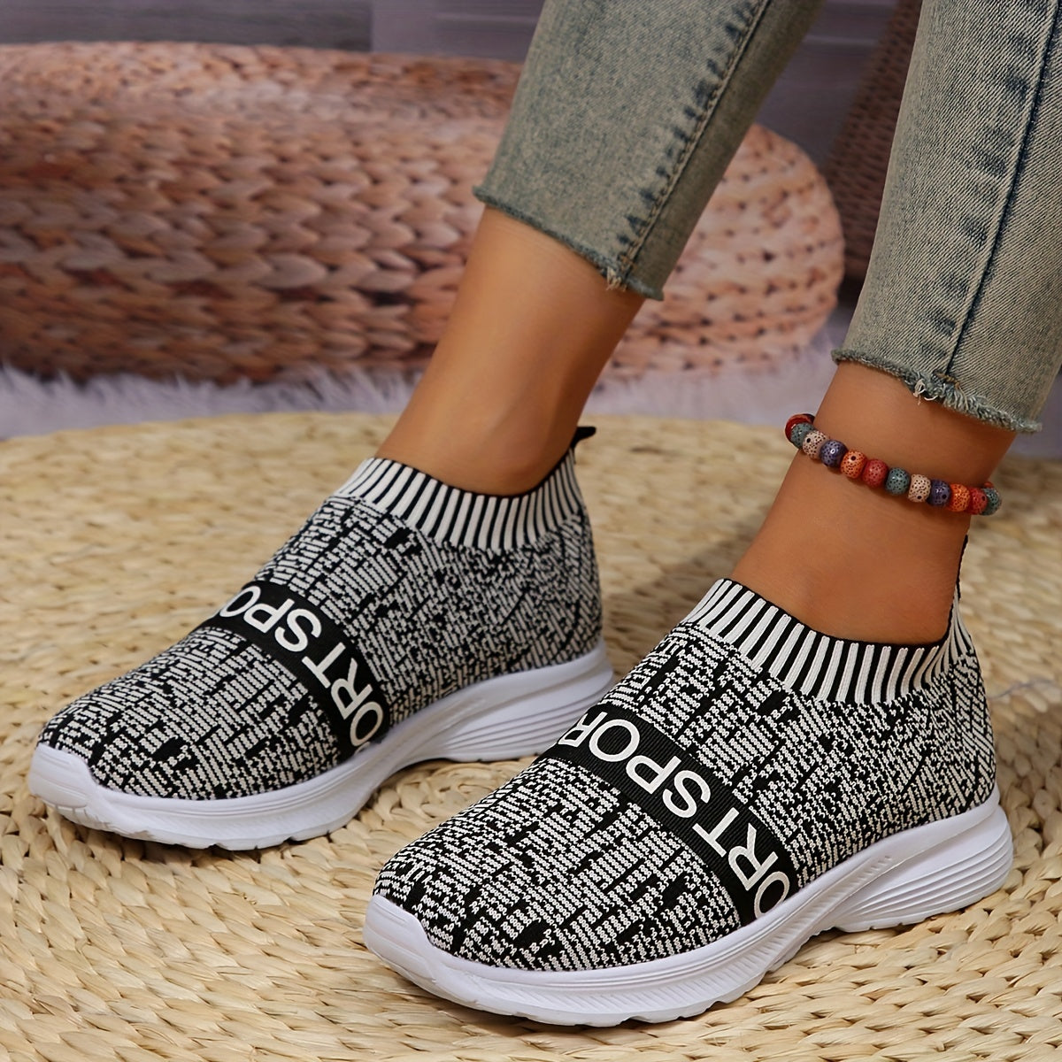 Women's Knit Slip On Sneakers Lightweight Outdoor Shoes