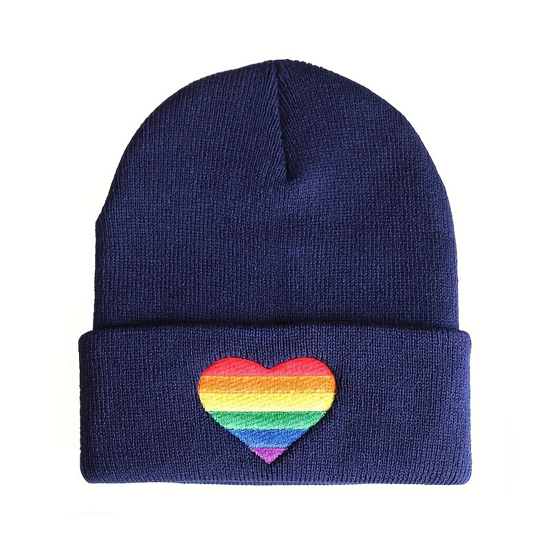 Rainbow Heart Embroidered Beanie