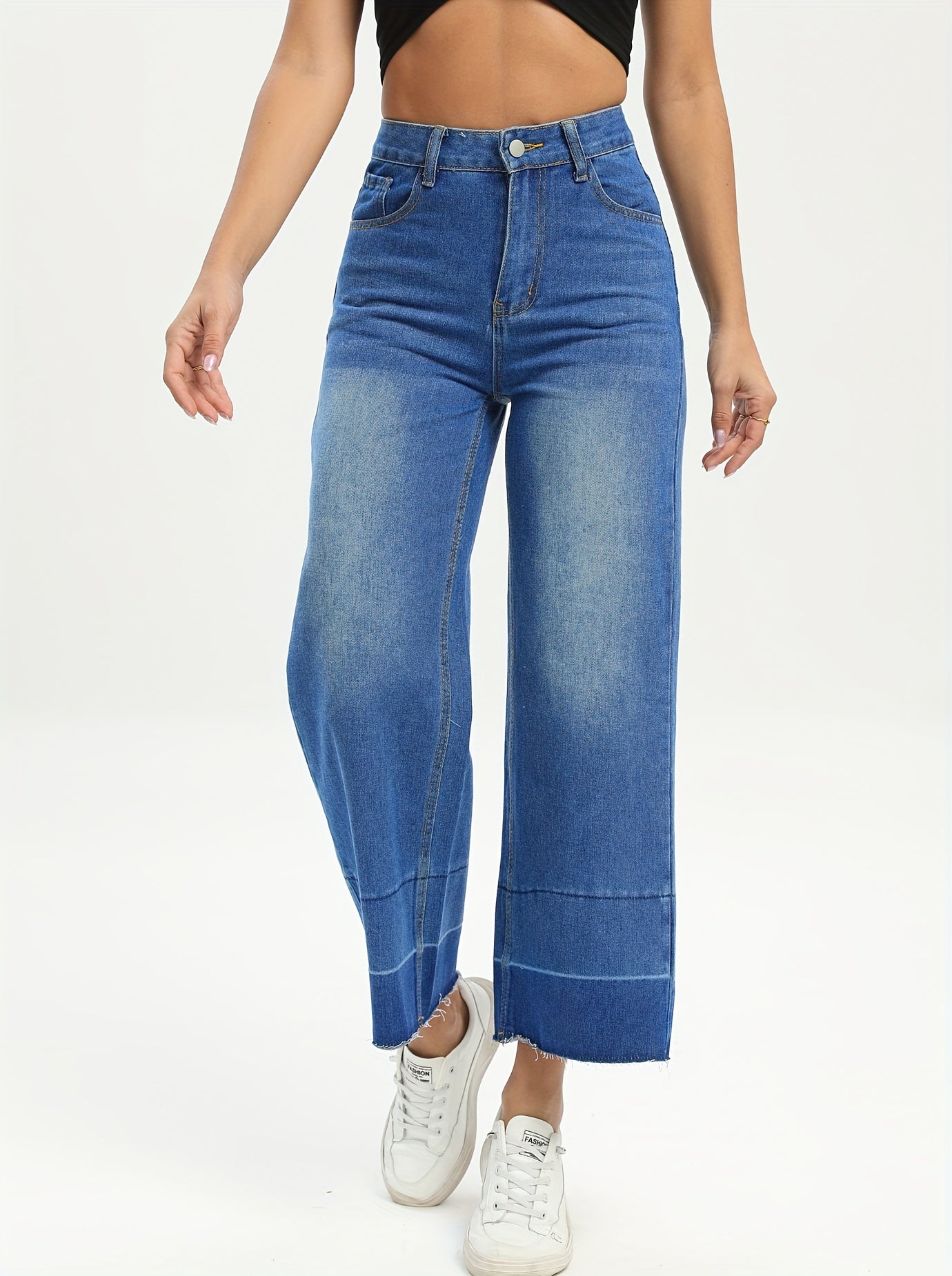 Whiskered Wide Leg Cropped Jeans Women's Denim