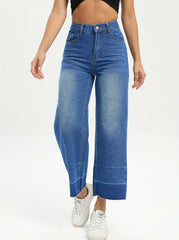 Whiskered Wide Leg Cropped Jeans Women's Denim