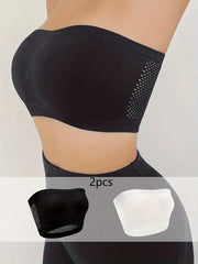 2pcs Wireless Wrap Bras Small Pleats Mesh Back Strapless Lingerie & Underwear