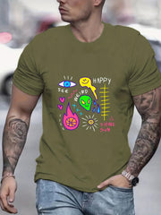 Funny Doodle Print Men's Graphic Crew Neck T shirt for Summer