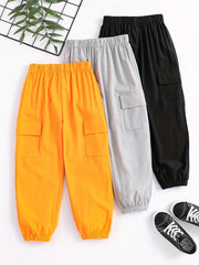 Boys Casual Cargo Pants Elastic Waist Jogger Pants With Pocket
