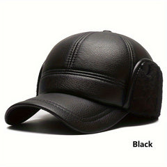 Winter Warm Hat PU Leather Windproof Hat Thickened Velvet Baseball Cap