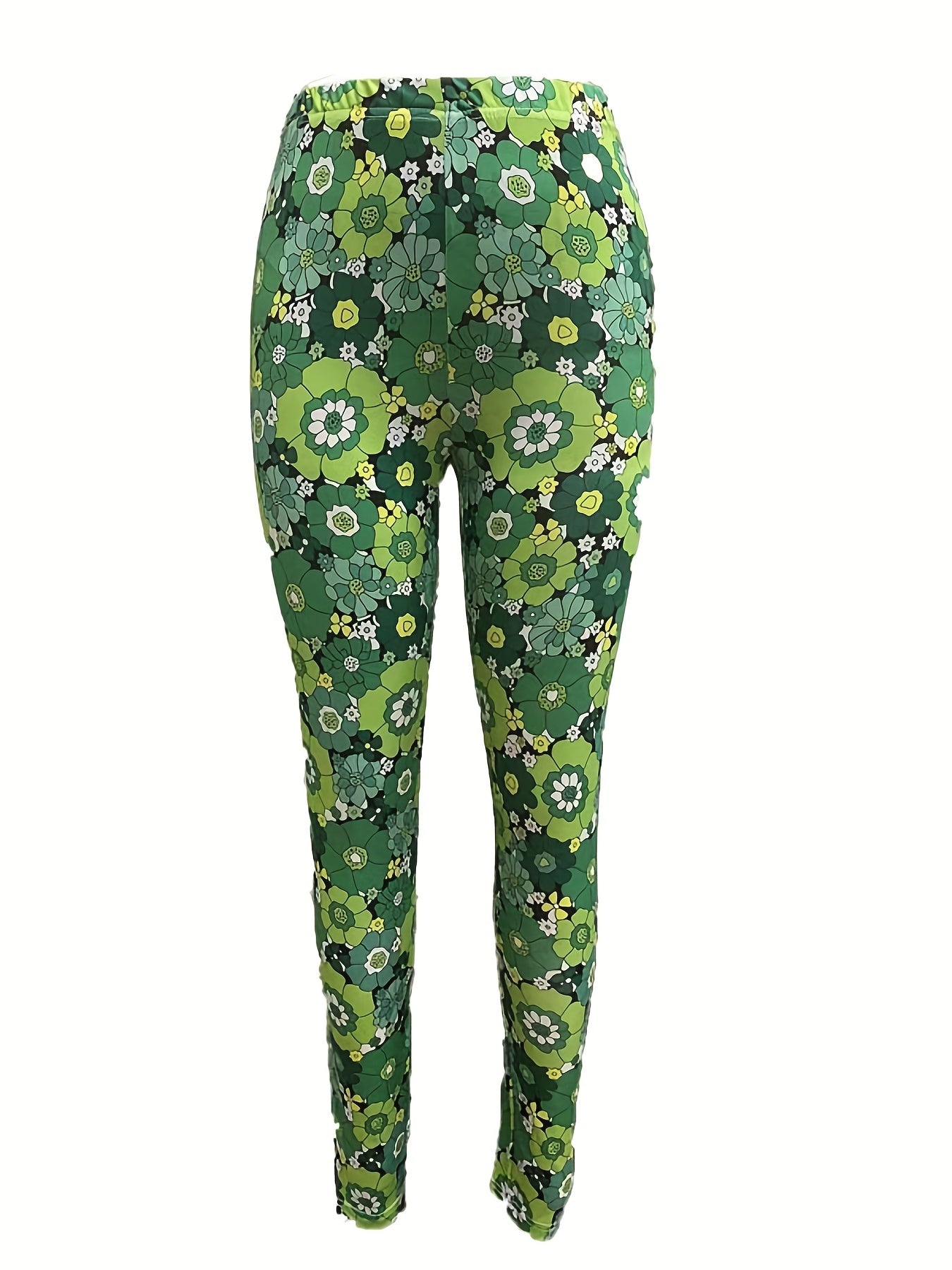 Floral Print High Waist Leggings Elastic Waist Sexy Leggings