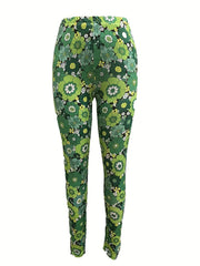 Floral Print High Waist Leggings Elastic Waist Sexy Leggings