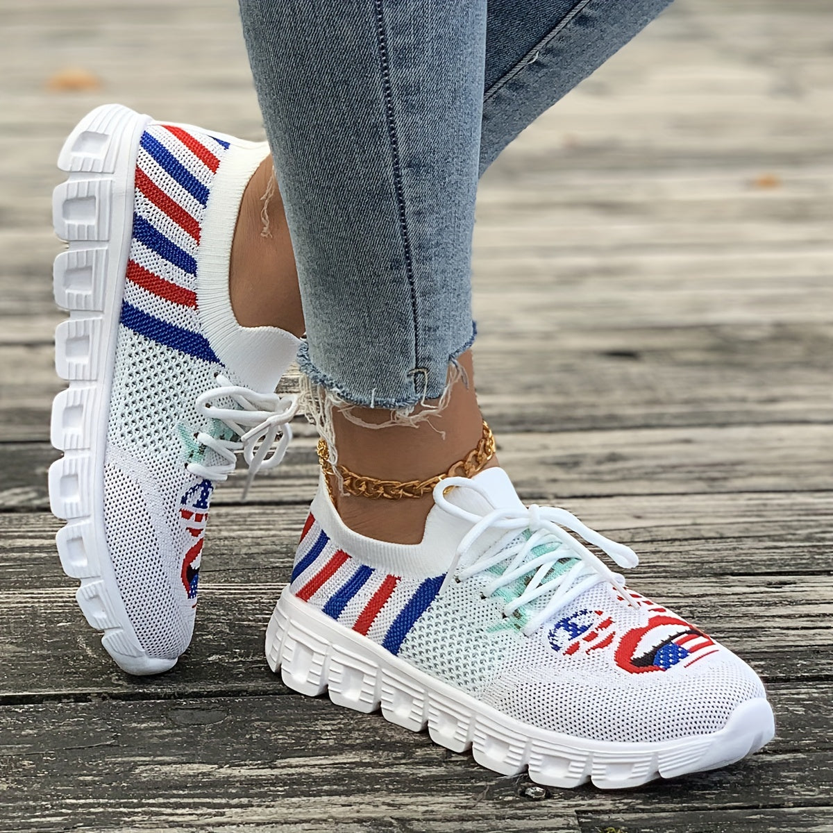 Women's Flag Pattern Mesh Casual Sports Shoes Lightweight Non slip