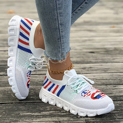 Women's Flag Pattern Mesh Casual Sports Shoes Lightweight Non slip