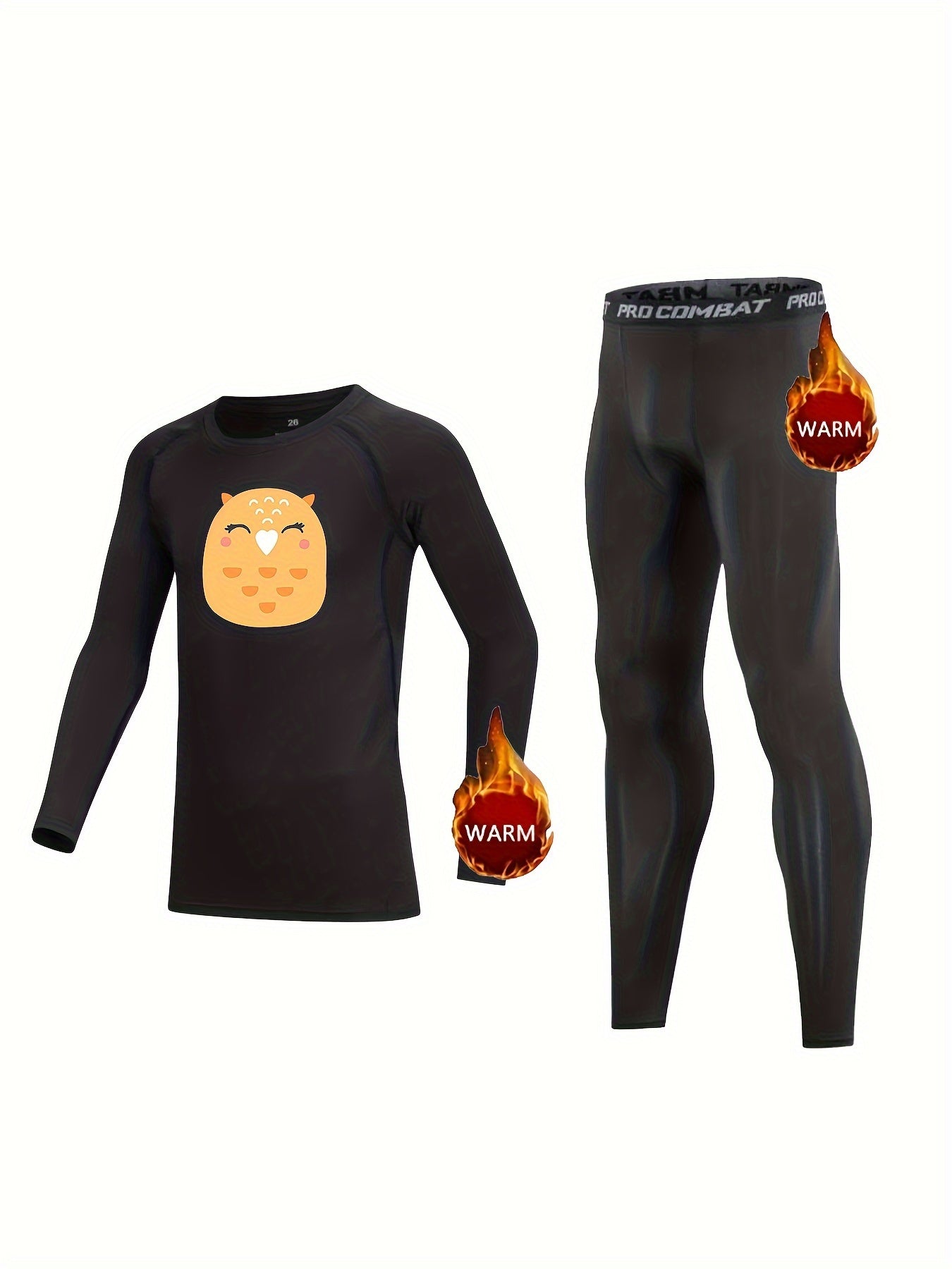 2pcs Kids Compression Fleece Sets Long Sleeve Pullover & Pants