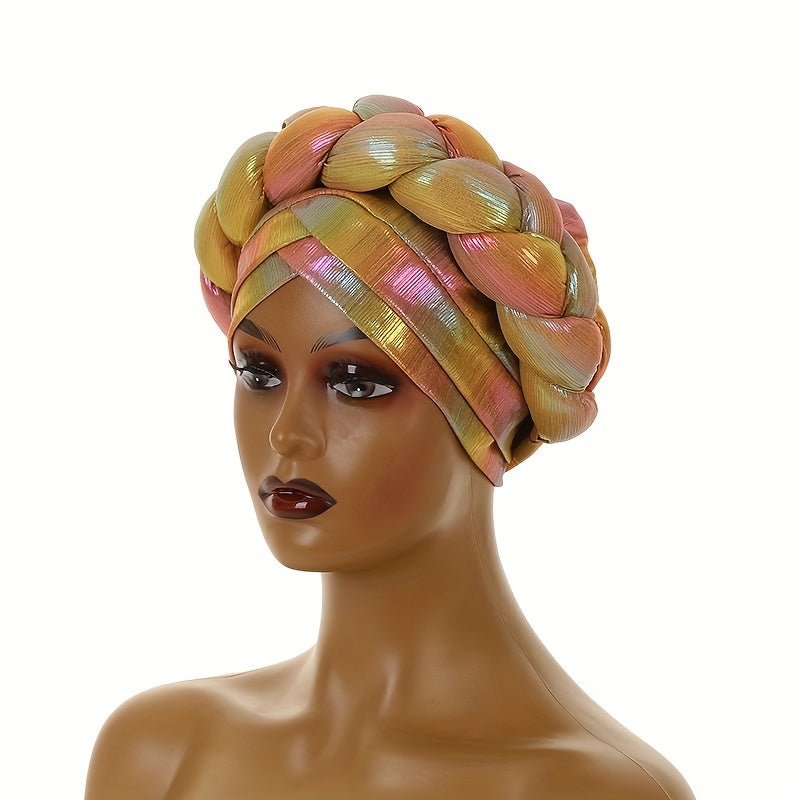 Yellow Laser Turban Cap Big Braided Pre-tied Elastic Head Wrap