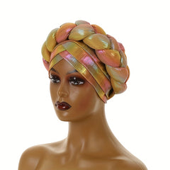 Yellow Laser Turban Cap Big Braided Pre-tied Elastic Head Wrap