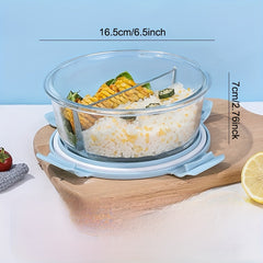 3pcs Round Glass Bento Box Microwave Safe Lunch Box 950ml