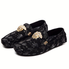 Men's Metallic Decor Loafer Shoes Non-slip Slip-On Driving Shoes