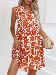 Plants Print V Neck Sleeveless Midi Dress