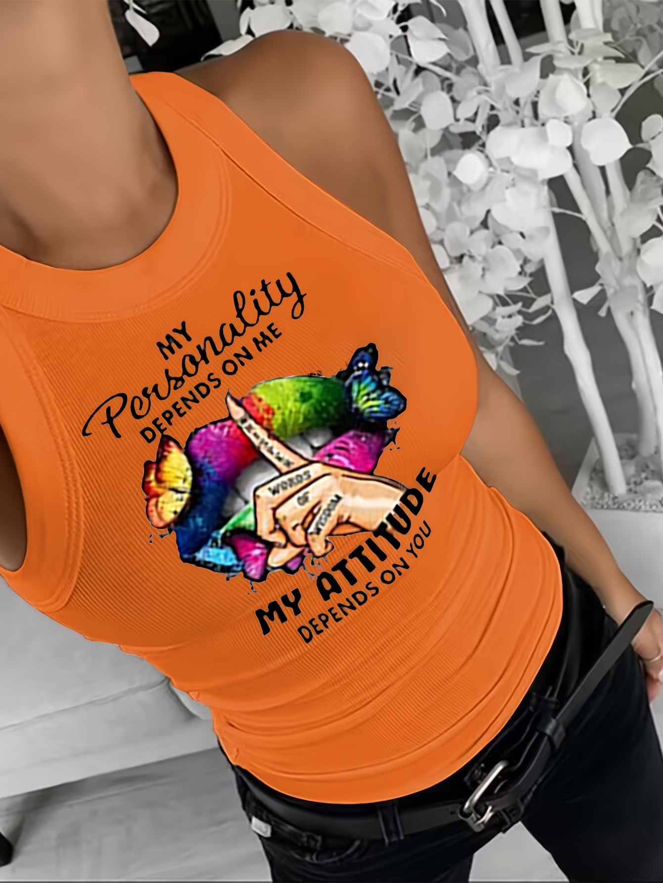 Lips & Letter Print Tank Top Sleeveless Summer Top