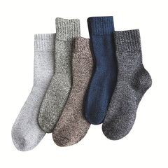 5 Pairs Men's Thick Wide Crew Socks for Spring Autumn