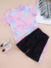 2pcs Toddler Girls Camo Graphic T Shirts & Shorts Set Kids Summer Clothes
