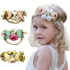 Girls Elastic Headband With Flower - Kids Accessories