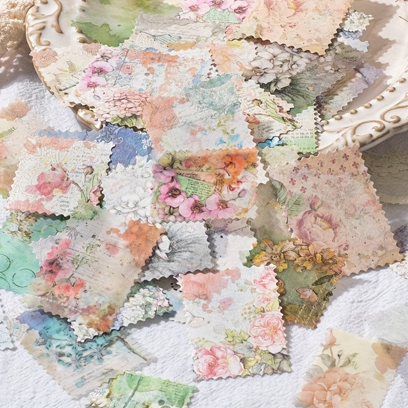 30pcs Flower Scrapbooking Paper Pack, Retro Decorative Craft DIY Papers